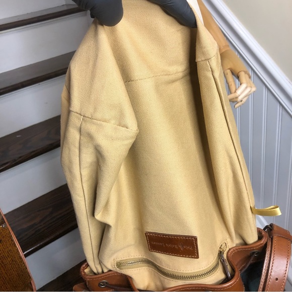 RALPH LAUREN Black Watch Plaid LRG Leather Canvas Drawstring Bucket Shoulder Bag - Picture 12 of 17